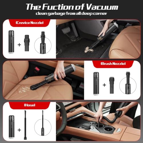 Chuboor 13000PA Powerful Car Vacuum Cleaner High Power Cordless Rechargeable, Handheld Vacuum, Portable Mini Vacuum with LED SOS Light, Small Hand Held Vacuuming Cordless(P16-Black) 8