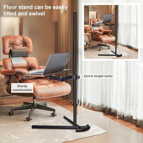 Coslony Adjustable Laptop Floor Stand for Bed and Couch, Premium Wood Laptop Tray & Book Stand for Reading, Ergonomic Bed Stand & Book Holder for Tablet/iPad - V-Shaped Base 6