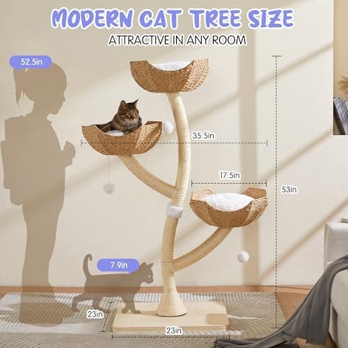Modern Cat Tree 53" Tall, Scratching Tower for Multiple Small Large Cats with Scratching Post, Multi-Level Luxury Cat Condo 5