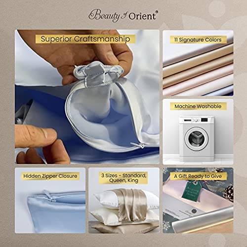 Beauty of Orient 25 Momme Premium Mulberry Silk Pillowcase for Hair and Skin | Handcrafted Hypoallergenic & Anti-Acne White Silk Pillow Cases with Zipper | Standard - 20" x 26", Natural Undyed White 5