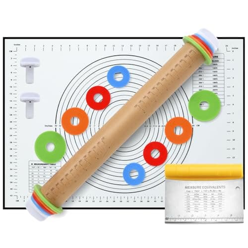 Unokit Rolling pin 3-Piece Set, 17.5" Rolling Pin with Adjustable Thickness Rings, Wooden Dough Roller, Rolling Pins for Baking Pizza, Pasta, Bread - Baking Essentials