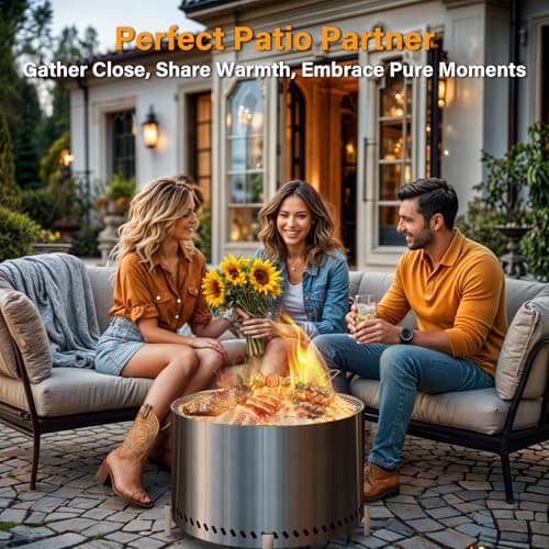 HGD 28" Smokeless Firepit with Stand & Grill Rack, Large Stainless Steel Wood Burning Fire Pit for Friends & Family Gatherings, Secondary Combustion Outdoor Patio Stove for Garden BBQ & Bonfire 6