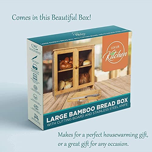 LuvURkitchen Large Wooden Bread Box For Kitchen Countertop, Comes With Thick Bamboo Cutting Board And Stainless Steel Bread Knife. Rustic Bamboo Bread Box With Adjustable Shelf. (easy Self-assembly) 7