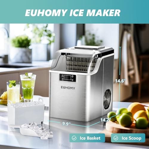 EUHOMY Ice Cube Maker Machine Countertop, 2 Ways to Add Water, 45Lbs/Day 24 Pcs Ready in 13 Mins, Self-Cleaning Portable Compact, with Ice Scoop & Basket, Perfect for Home/Kitchen/Office/Bar 7