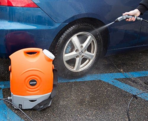 Ivation Multipurpose Portable Spray Washer w/Water Tank - Runs on Built-in Rechargeable Battery, Home Plug and 12v Car Plug - Integrated Roller Wheels 5