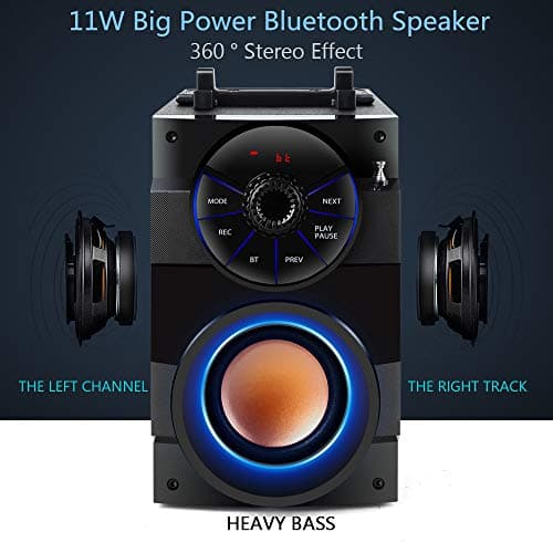 TAMPROAD Bluetooth Speaker, 11W Portable Wireless Speaker with Subwoofer, LED Lights, FM Radio, Remote Control, Booming Bass, MP3 Player Powerful Speakers Suitable for Travel, Indoor and Outdoor 5