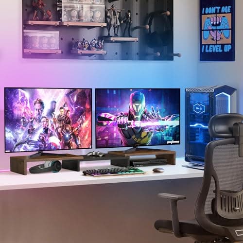 TAVR Dual Monitor Stand Riser, Computer Monitor Stands for 2 Monitors, Extra Long Multifunctional Desktop Organizer Riser for Computer, Laptop, PC, Printer, TV, Max 43.3" Length, Rustic Brown 9