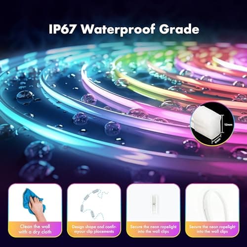 YILINM Neon RGB Rope Lights,IP67 Waterproof,Flexible Led Rope Lights,Control with App/Remote,Music Sync,for Gaming Room Living Bedroom Wall Decor (20FT) 7
