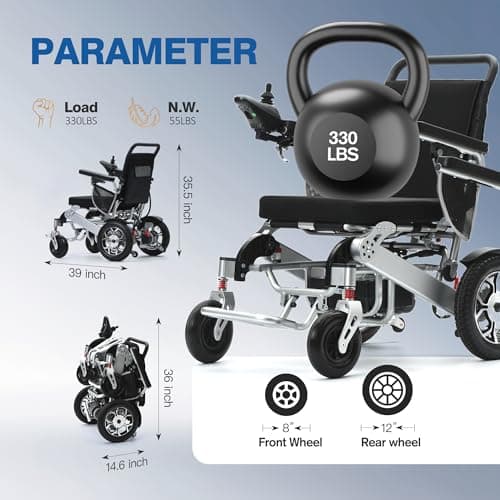 Electric Wheelchair for Adults, Lightweight Foldable Power Wheelchair with Lithium Battery, All Terrain Portable Motorized Wheelchair for Seniors, 15 Miles Long Travel Range, Supports Up to 330 lbs 7