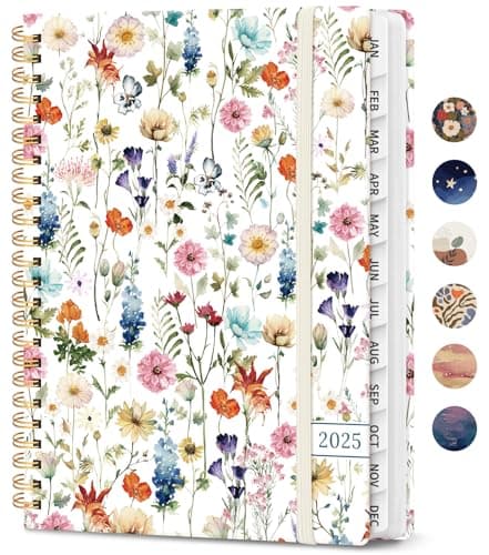 2025 Planner Weekly and Monthly, Jan 2025 to Dec 2025, Hardcover 2025 Calendar Planner Book with Tabs & Inner Pocket, Office Home School Supplies for Women & Men - A5 (6.3" x 8.5"), Spiral Bound, Wildflower