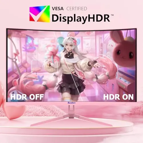 Sealan Pink 27 inch Curved Gaming Monitor 2K 165Hz, QHD 1440P,1800R LED Display,Pink Computer Monitor,1ms (MPRT),FreeSync,Eye-Care Technology, DP, HDMI Port for Gaming Home Office,VESA(75mm*75mm) 6