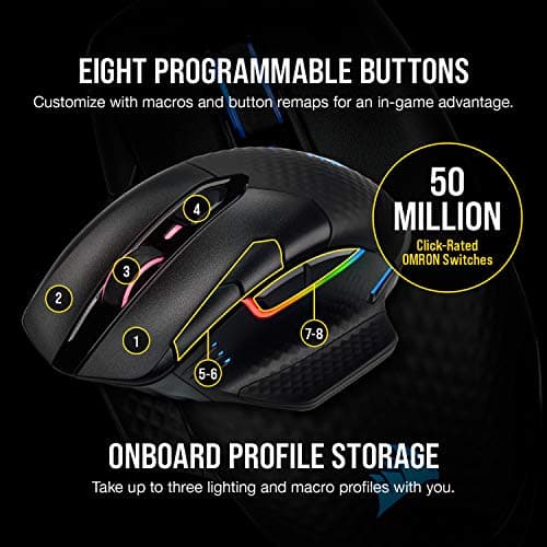 Corsair Dark CORE RGB PRO SE Wireless FPS/MOBA Gaming Mouse with Qi Charging – 18,000 DPI – 8 Programmable Buttons – Sub-1ms Wireless – iCUE Compatible – PC, Mac, PS5, PS4, Xbox – Black 8