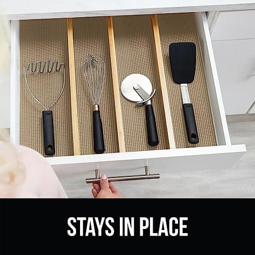 GORILLA GRIP powerGRIP Drawer Shelf and Cabinet Liner, Thick Strong Hold, Non-Adhesive Liners Protect Kitchen Cabinets and Cupboard, Bathroom Drawers, Easy Install, Breathable Mat, 12" x10', Beige 9