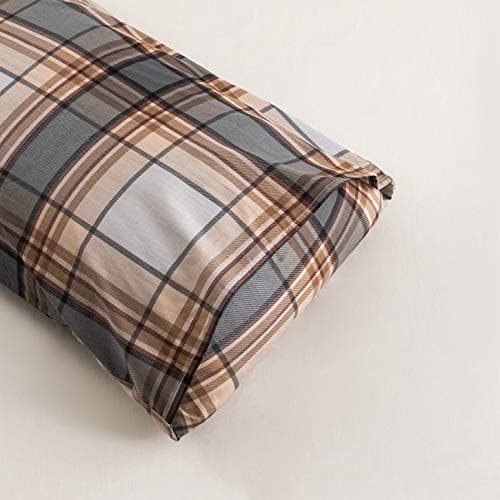 SUSYBAO Plaid Pillow Cases King Size Set of 2 Brown Striped Pillow Cases 20 x 36 Inches Khaki Tartan Bed Pillow Covers Envelope Closure Tan Gingham Pillow Encasement Luxury Soft Grid Pillow Protectors 5