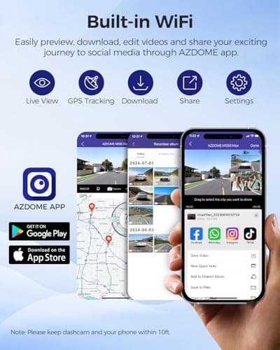 AZDOME M550 Max 4K 3 Channel Dash Cam, Dual STARVIS Sensors, 4K+2.5K+1080P Front and Rear Inside Triple Car Camera, Built-in WiFi GPS, 64GB Card Included, IR Night Vision (M550 Max) 5
