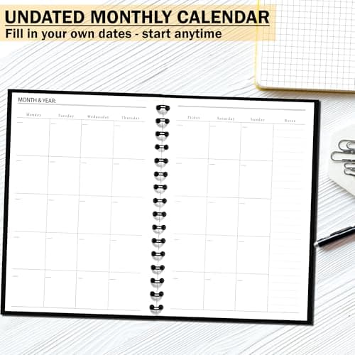 Undated Monthly and Weekly Planner - 12 Month Calendar Planner Notebook with Week Days - Hardcover Undated Planners Blank Agenda Book - A5 Black 3