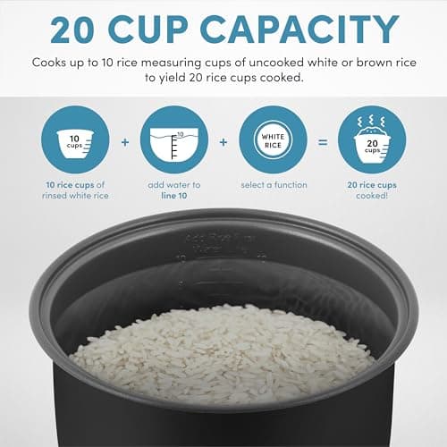 AROMA Professional Digital Rice Cooker, 10-Cup (Uncooked) / 20-Cup (Cooked), Multicooker, Slow Cooker, Steamer, Oatmeal Cooker, Egg Cooker, STS, 5 Qt, Black, ARC-5200SB 5