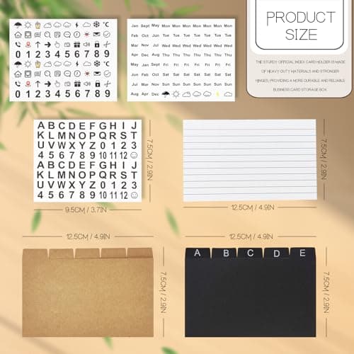 YOIYINI Index Card Holder,3"x5"Index Card Box with Ruled Index Cards,Dividers,Stickers and Box Labels,Black Note Card Organizer for Flash Cards 5