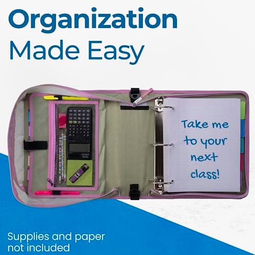 Case-it Mighty Zip Tab School Zipper Binder | 3-Inch O-Rings, 600-Sheet Capacity, 5-Subject Expanding File Folder, Multiple Pockets & Storage Organizer, Shoulder Strap | D-146 Fun Flowers 7