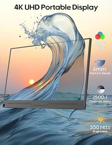 ZSCMALLS 4K Portable Monitor, 15.6" 3840 * 2160 Laptop Extended Monitor, 1500:1 100% sRGB USB-C HDMI Portable Gaming Monitor HDR Travel Monitor with Speakers & Smart for Laptop PS5/4 Xbox Switch 2