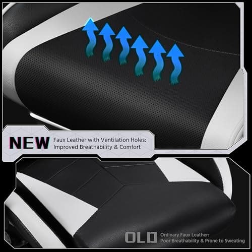 Yaheetech Gaming Chair, Video Game Chair with Massage Lumbar Support and Footrest Height Adjustable Ergonomic Computer Gaming Chair with Swivel Seat and Headrest, Black/White 6