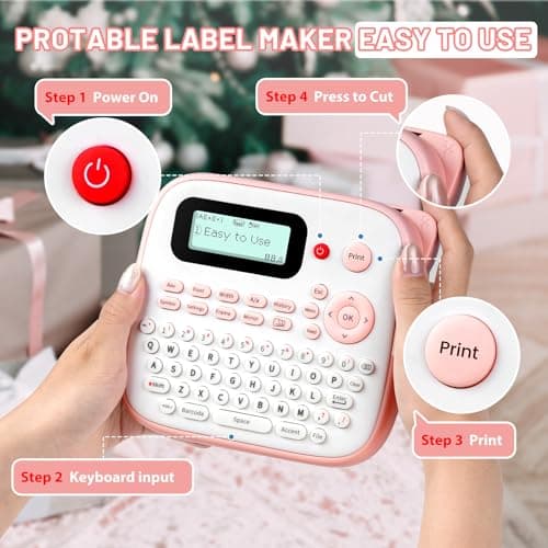 EazeID Pink Label Maker Machine with-Tape, Portable Kids Label Maker, QWERTY Keyboard Labeler Handheld, D210S Easy Labeler with Multiple Fonts Frame Barcode for Home Office School Supplies 5