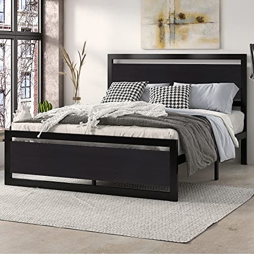 SHA CERLIN Queen Size Bed Frame with Modern Headboard, Heavy Duty Platform Metal Base with Square Footboard and 13 Strong Slats Support, No Box Spring Needed, Black 7