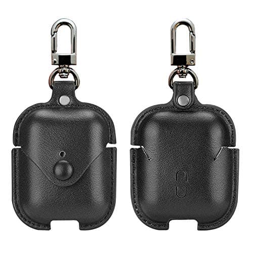 MODOS LOGICOS Leather Charging Case Cover for AirPods 1/2, Secure Snap-Fastener Compatible with Apple AirPods 1/2 Generation - Black