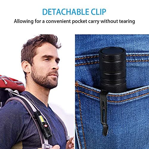 Hoxida Flashlight USB Rechargeable, Magnetic LED Flashlight, Super Bright LED Tactical Flashlight with Cob Sidelight, Waterproof, Zoomable Best Small LED Flashlight for Camping, Emergency Flashlights 5