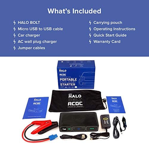 HALO Bolt Wireless Laptop Power Bank - 44400 mWh Portable Phone Laptop Charger Car Jump Starter with AC Outlet and Car Charger, Blue Graphite 8