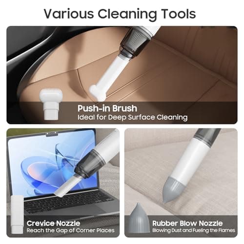 A9life Handheld Vacuum Cordless, Car Vacuum Cleaner Portable with HEPA Filter, 2 Suction Modes, Mini Hand Held Vacuum Rechargeable for Car, Home, Pet Hair, Office, Desk, Keyboards (White) 8