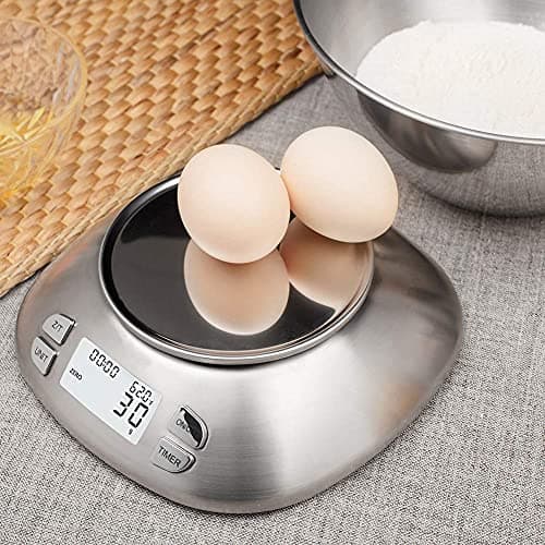 Digital Kitchen Scale with Removable Bowl 2.5L Volume, Electronic Stainless Steel Food Scale for Cooking Baking, Room Temperature, Alarm Timer, 12lb 5.5kg, Batteries Included 6