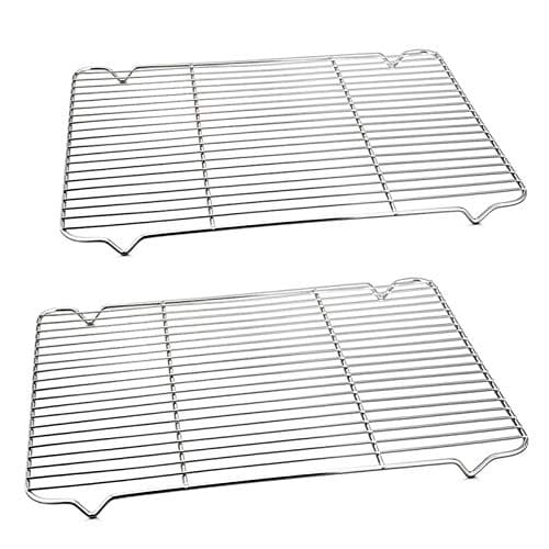 P&P CHEF Cooling Baking Rack Pack of 2, 16.6" x 11.5", Stainless Steel Cooling Racks for Cooking Baking Roasting Grilling Drying, Dense Wires & Smooth Edge, Easy to Clean, Silver