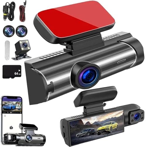 2026 New 64GB Front and Rear Dash Camera, 1080P Full HD Front&Rear Dash Cam, Built-in Wireless Wi-Fi, HD Night Vision Dual Video Recording, Motion Detection (Front + Rear)