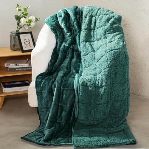 Aemicion Fleece Sherpa Twin Weighted Blanket 15lbs for Adults, Fluffy Soft Warm 48 x 72in Weighted Blanket, Throw Blanket as Birthday Gifts for Teens Women Man Mom-Green