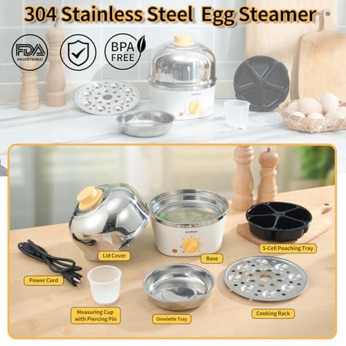Oroton 9-Egg 304 Stainless Steel Egg Cooker – Steam & Boil Eggs with Timer, Automatic Shut-Off & 3 Cooking Modes (Hard/Medium/Soft)​ 6