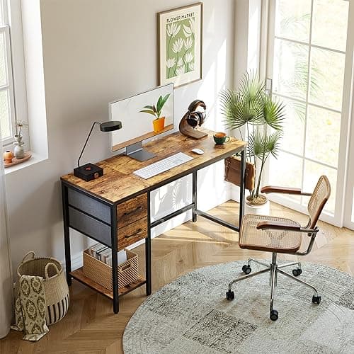 CubiCubi Computer Desk with 2 Drawers, 40 Inch Small Home Office Desk Study Writing Table, Rustic Brown 9
