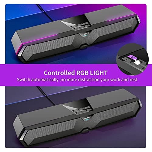 Edifier MG300 Computer Sound Bar: Loud Speakers with Deep Bass - Switch RGB Built-in Microphone for Gaming Speakers Wireless Bluetooth 5.3 & USB Adapter PC Sound Bar for Desktop 7
