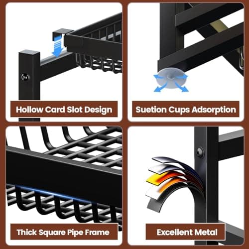 adoymiro 3-Tier Over Sink Dish Draining Rack, Adjustable Width and Height, with Phone Holder, Cup Holder, Knife and Chopstick Holder, Cutting Board Rack, Space-Saving Rack 5