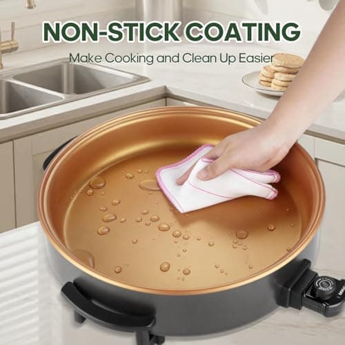 MIOAOTCE 16" Extra Large Electric Skillet with lid, Ceramic Nonstick Coating Electric Frying Pan, 1500W Quick & Even Heating, 5 Adjustable Temperature Control, Tempered Glass Lid & Cool-Touch Handles 6