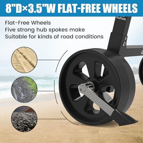 GanFindX Heavy-Duty Folding Kayak Cart Dolly W/Puncture-Proof & Kickstand | 350 lb. Load Capacity Kayak Wheels for Kayaks and Canoes (Bright Black) 5