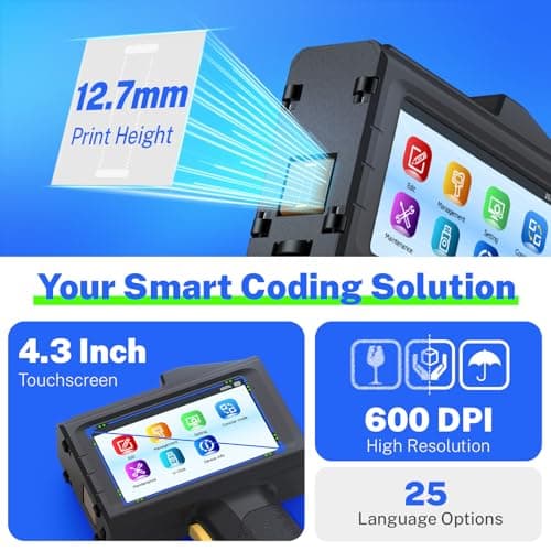 0.5 Inches Print Height Intelligent Handheld Inkjet Printer Lasts 16H Weighs Only 390g for Batch Code Date Lot Number Print on Plastic Carton Wood Metal Glass Aluminum with 42ml Fast Dry Ink (Black) 5