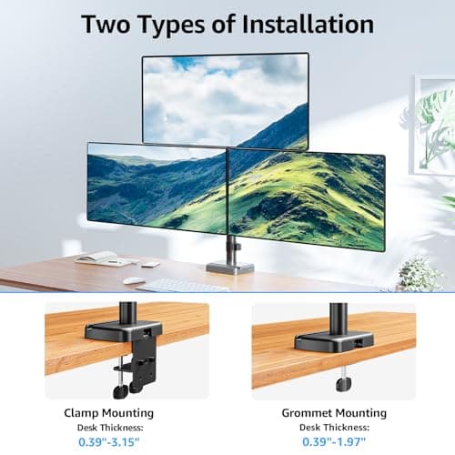 MOUNTUP Triple Monitor Mount Fits Max 32 Inch Screen, Holds 4.4-17.6lbs, 3 Monitors Desk Mount, Triple Monitor Stand for Desk, Adjutable Arm with Clamp/Grommet Base, VESA 75x75/100x100 MU6013A 8