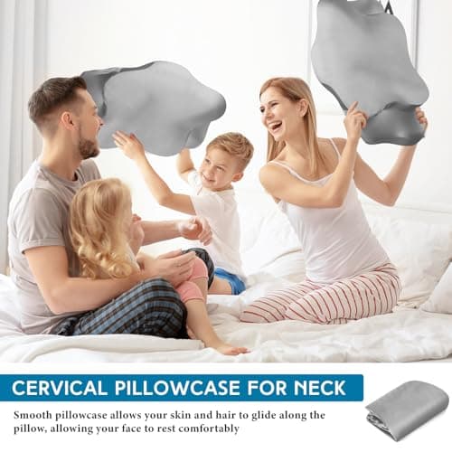 Hahafelt Cervical Neck Pillowcase (Only Pillowcase) Satin Pillow Cover with Zipper Ergonomic Contour Pillow Cover for Side Back Stomach Sleepers(Gray,Queen Size) 6