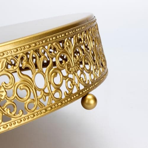 KVMORZE 11.8 ‘’ Gold Cake Stand, Metal Cupcake Dessert Stand Cake Display Holder, Cookies Fruit Serving Tray Decor Candy Table Display for Wedding Party Birthday Housewarming Anniversary (11.8in) 6