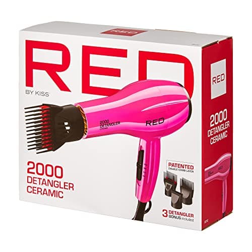 RED by KISS 2000 Ceramic Hair Dryer, Professional Salon Blow Dryer, 2 Detangler Pik Attachments, Tourmaline Technology, 3 Heat Settings, Easy Storage Loop (Pink) 6