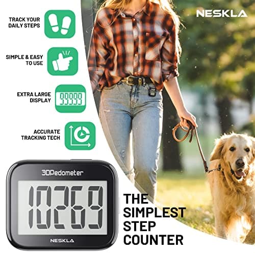 NESKLA 838 3D Pedometer for Walking, Simple Step Counter and Tracker with Large Digital Display, Removable Clip Lanyard, Accurately Track Steps for Men, Women, Kids, Adults, Seniors, Black 2