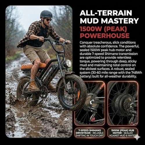 Leeyalan Electric Bicycle for Adults 750W Motor 21MPH 50 Miles Removable 48V Battery, 20/16"x4.0"Fat Tire Dual Disc Brakes, ebike Suitable for City Commuting 6