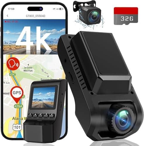 Dash Cam Front and Rear, 4K Ultra HD+1080P Dash Camera for Cars, Built-in Wi-Fi GPS, Included 32GB Card, 2.0'' IPS Screen Mini Car Camera, App, Night Vision, 170°Wide Angle, 24H Parking Mode