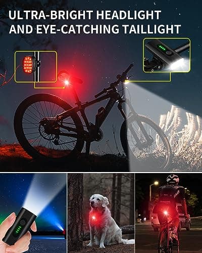 DARKBEAM Bike Headlight Rechargeable USB-C, Bicycle Lights 4000LM Ultra Bright, Mountain Bike Light Set for Night Riding, 6+5 Mode Waterproof Front Bike Light & Rear Light for Road, Cycling 6
